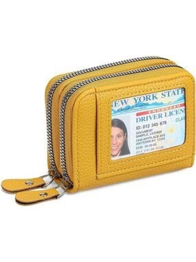 RFID Leather Card Holder Small Wallet for Women Double Zipper ID Coin Purse